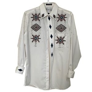 Klassie Lassie Artsy Button Up Shirt w/ Sequins & Glitter Wrinkle Free Size L
